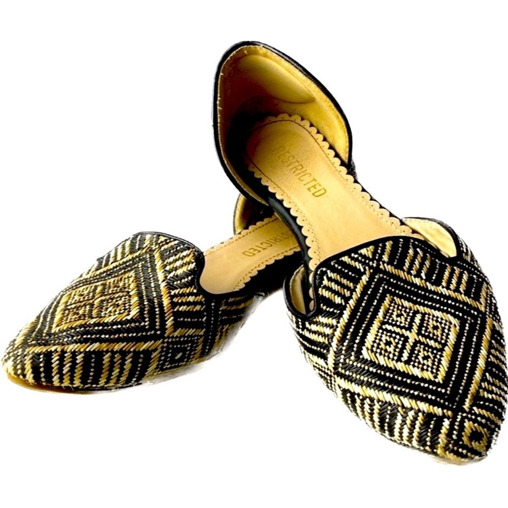 Tribal woven pointy toe slide-on flat slides sandals